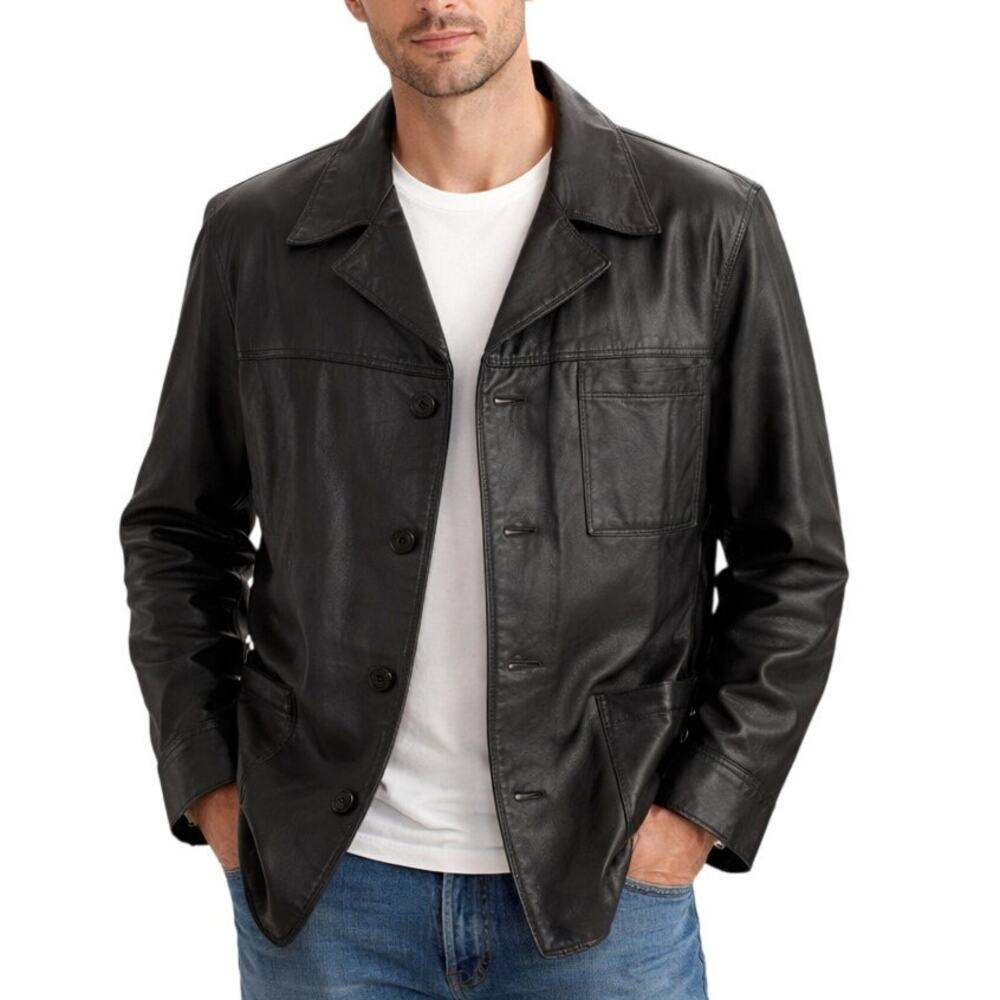 Vintage 80s Men’s 42 Black Genuine Leather Jacket by Echtes Leder